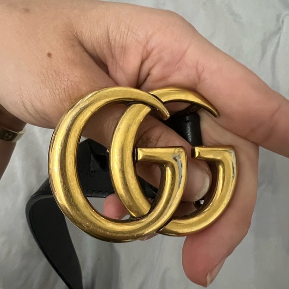 Gucci Black Belt with Gold GG Buckle - Picture 1 of 4